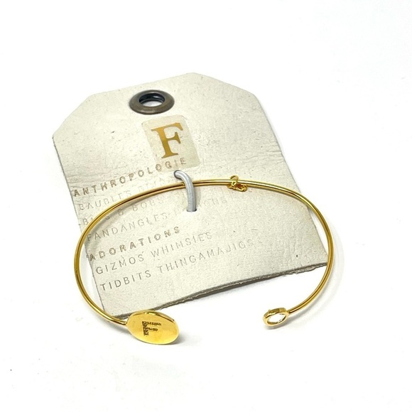Anthropologie Jewelry - New Anthropologie Tai Open Cuff Monogram Bracelet Gold